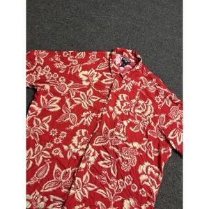 Polo Jeans Co Hawaiian Floral Camp Shirt Red Mens Size XL Rayon Loop Collar Prep